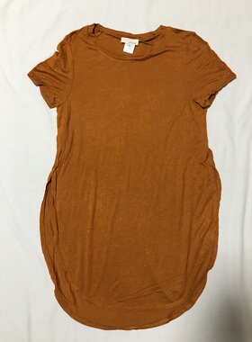 外贸原单 美国W*tSeal莫代尔圆领短袖修身长款T恤 开衩简约设计感