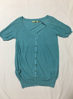 湖绿色插肩款短袖针织开衫T恤 气质优雅知性百搭通勤OL