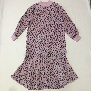 轻微染色微瑕 森系柔美 样衣无标 螺纹收口垂感荷叶边印花连衣裙