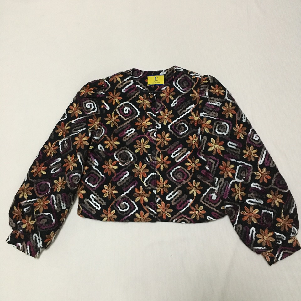 样衣无标 复古个性浮雕彩色花朵立体质感高腰休闲短外套