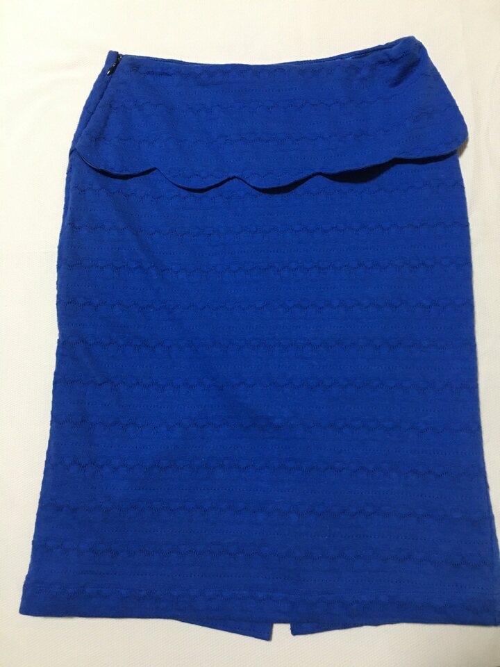 蓝色荷叶边针织柔软半身裙裹身包臀裙子 气质优雅通勤OL