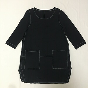 黑色质感明线装饰九分袖直筒圆领连衣裙 休闲百搭气质简约通勤