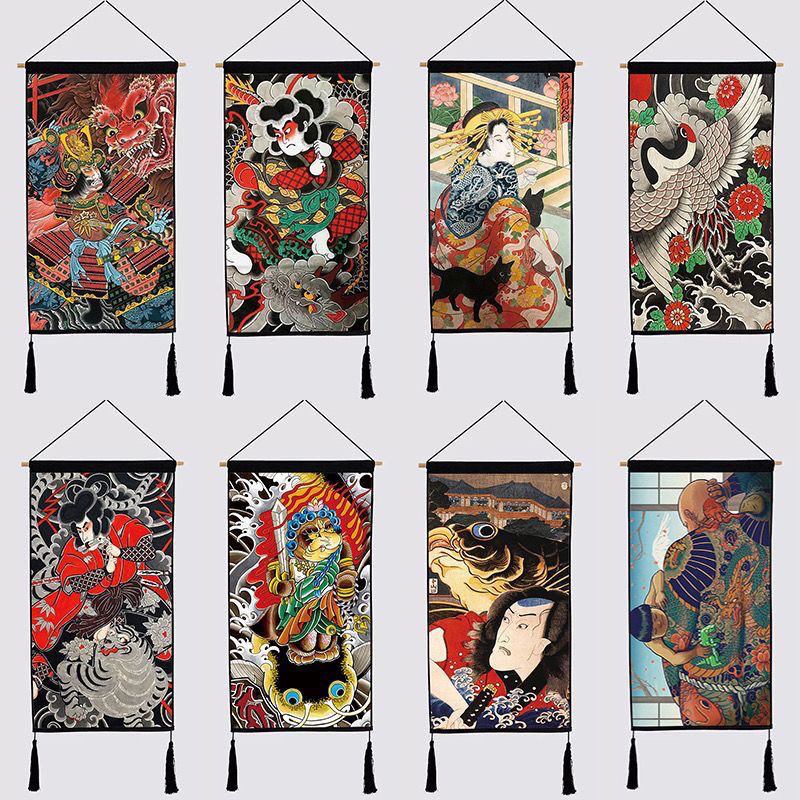 日式和风浮世绘挂画日本料理店居酒屋装饰壁画寿司刺青纹身背景布