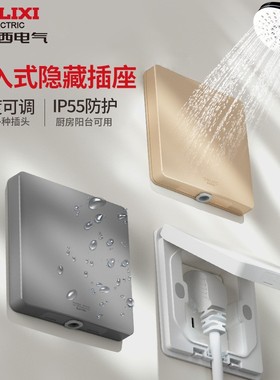 德力西电气隐藏嵌入式带翻盖插座IP55级防水冰箱五孔86型暗装面板