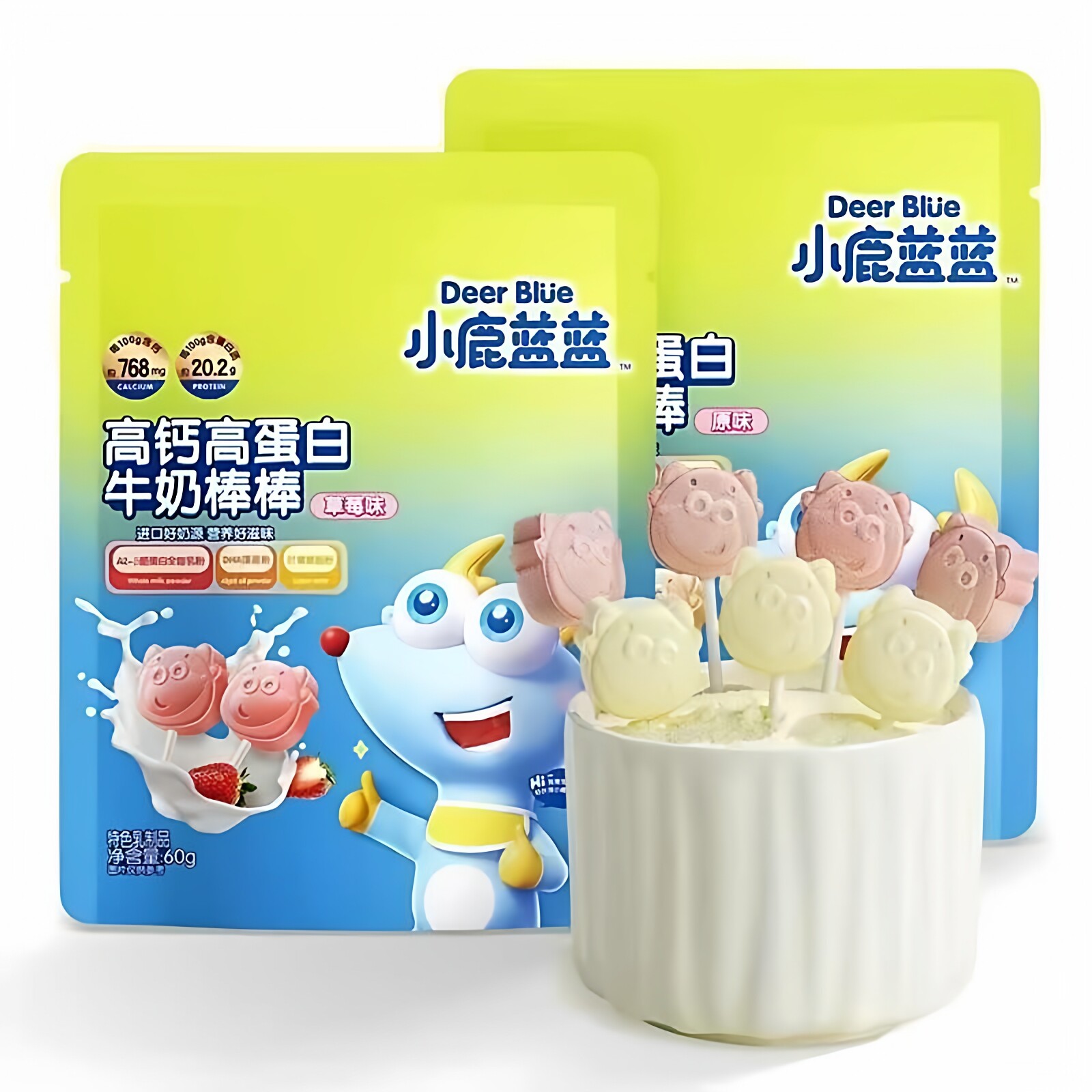 小鹿蓝蓝高钙高蛋白牛奶棒棒糖儿童零食草莓味原味营养棒棒糖