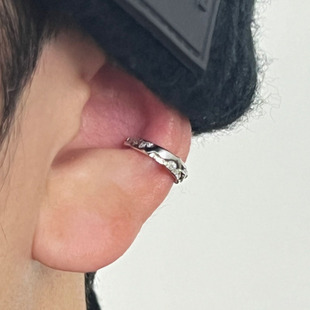 S925银熔岩裂纹无耳洞耳骨夹男士轻奢高级感时尚个性女送礼盒包装