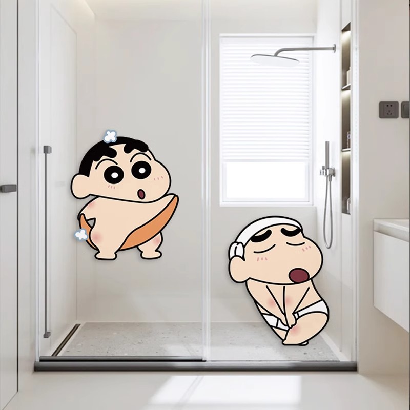 玻璃门蜡笔小新贴画浴室