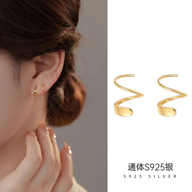 S925银螺旋波浪双耳洞耳圈女轻奢简约个性耳饰日韩冷淡风2025潮,饰品/流行首饰/时尚饰品新,银饰耳饰,淘宝优惠券,粉丝福利购,淘宝优惠卷