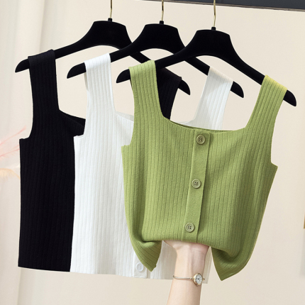 Plus Size Women's Summer Square Neck Knitted Camisole Short Top Ice Silk Inner Layering Shirt