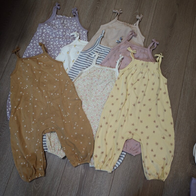 外贸婴童新生儿有机棉吊带连体爬服