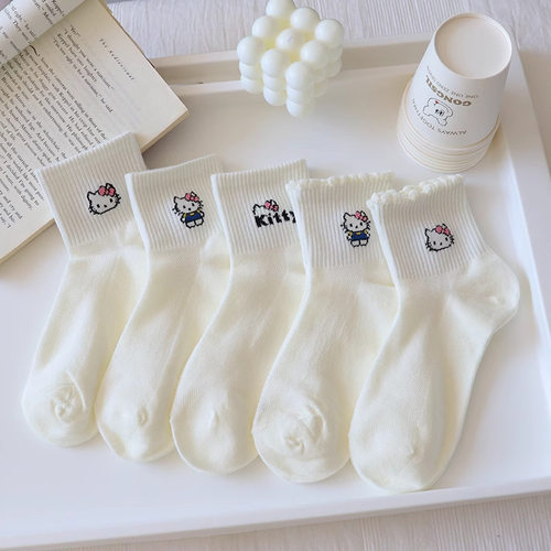 2026新网眼儿童袜子女童春夏季helloKitty纯棉a类薄款小孩宝白色
