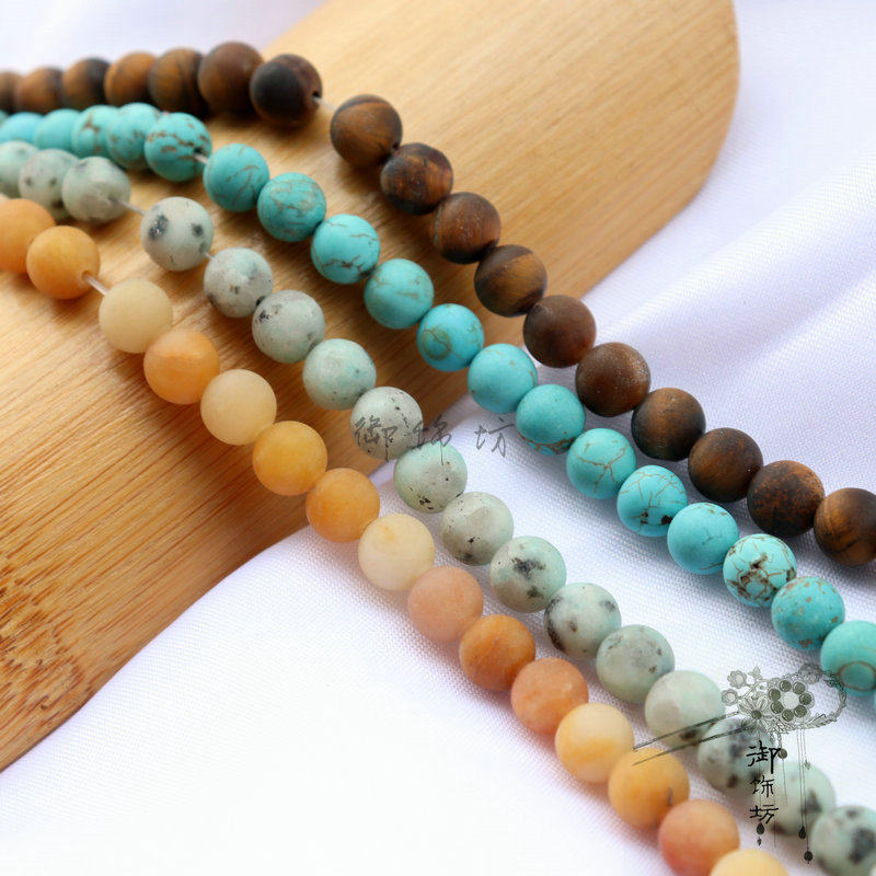 天然虎眼 绿松石 黄玉 天山兰磨砂圆珠DIY星系星空情侣手链材料