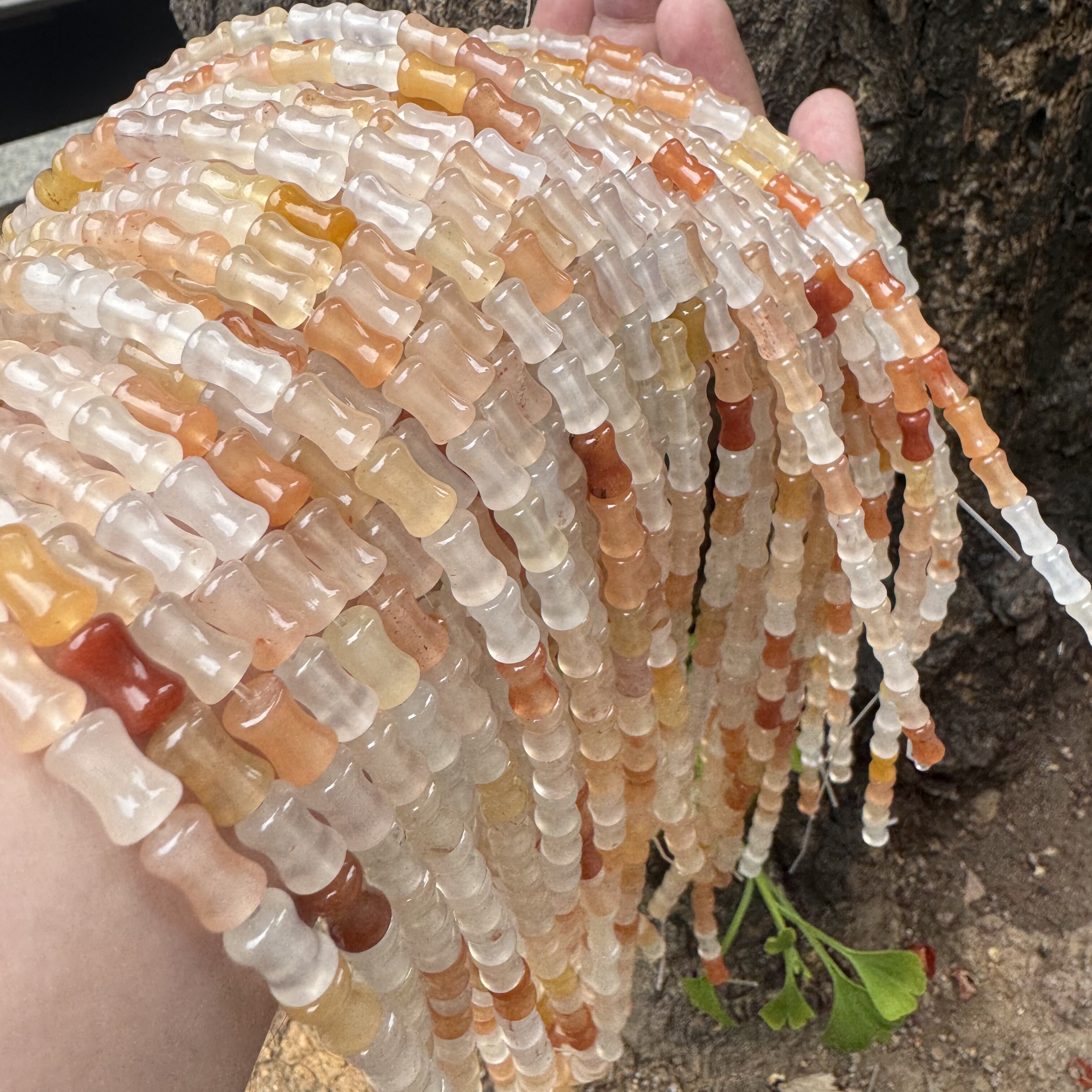 天然冰种金丝玉竹节散珠配件手工diy玉石编织小戒指手链水晶材料