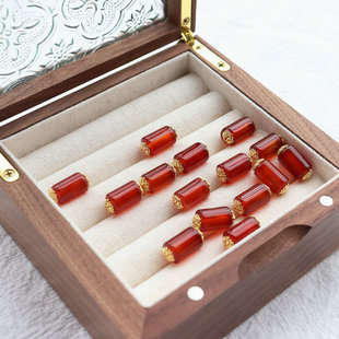 18k铜镀真金天然红玛瑙圆柱隔珠配件diy古风编织文玩手串包金材料