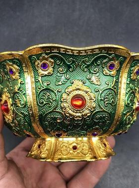 古玩收藏仿古大清鎏金花开富贵