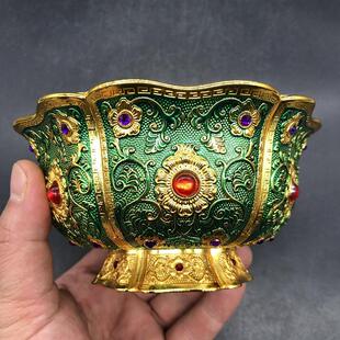 古玩杂项收藏仿古清代景泰蓝花开富贵碗多边形碗工艺品摆件包邮