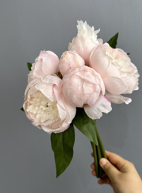 手扎牡丹仿真花欧式家居客厅装饰摆件手捧花7头把束牡丹花束假花