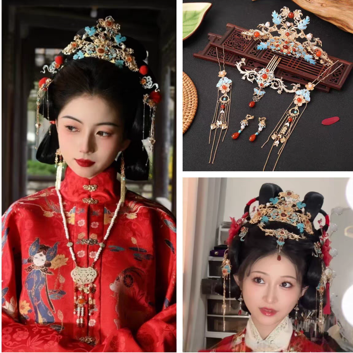汉服古风头饰景泰蓝流苏发钗步摇发簪插梳盘发饰品簪子古装配饰品