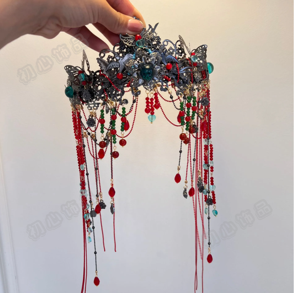 古风中式cos头饰异域大祭司发饰古装汉服复古黑色流苏发冠