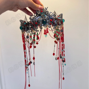 古风中式cos头饰异域大祭司发饰古装汉服复古黑色流苏发冠