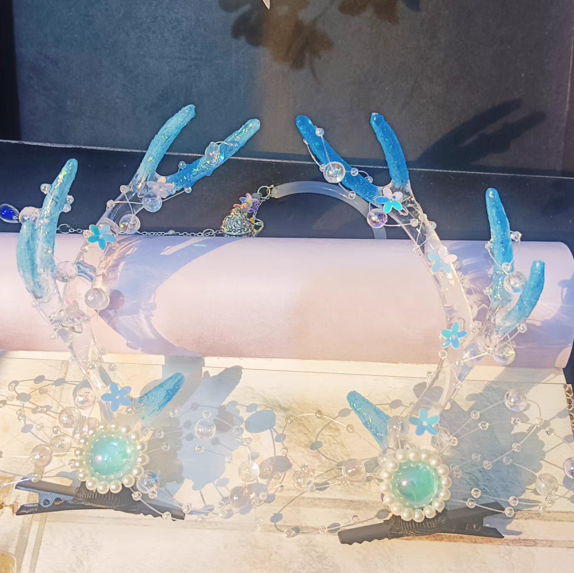 原创唯美仙女网红龙角发夹超仙古装古风鳞片琉璃鹿角蛟龙cos拍照