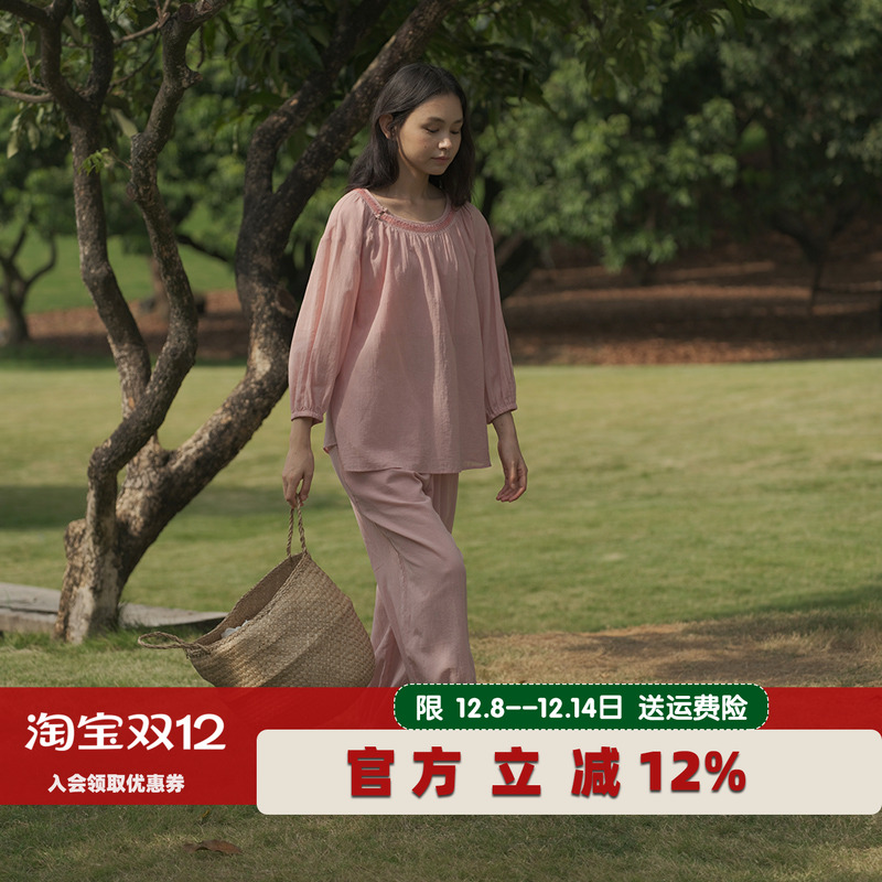 朵朵可可女纯棉复古盘扣睡衣套装