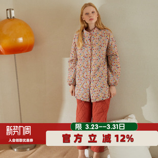 朵朵可可夹棉睡衣女25秋冬里外纯棉中长复古新年本命年家居服套装