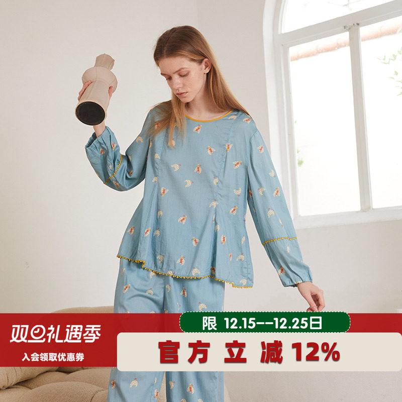 印花朵朵可可女纯棉长袖长裤睡衣