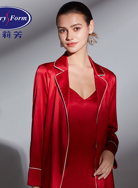 安莉芳秋冬新品红色本命年真丝睡袍EL00484桑蚕丝吊带睡裙EL00485