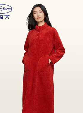 安莉芳秋冬珊瑚绒立领长袖睡袍美拉德风女士保暖家居裙EL00608