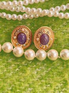 法式复古紫色耳环百搭简约时尚优雅精致小巧通勤鹭青一同款高级感