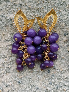 法式复古鹭青一同款耳环耳坠百搭简约时尚优雅实用紫色大葡萄