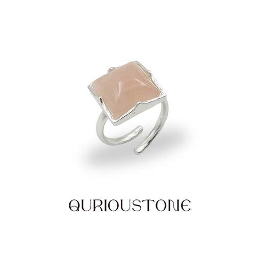 QURIOUSTONE【胡春杨余宇涵同款】天然粉水晶情诗方糖戒指925银