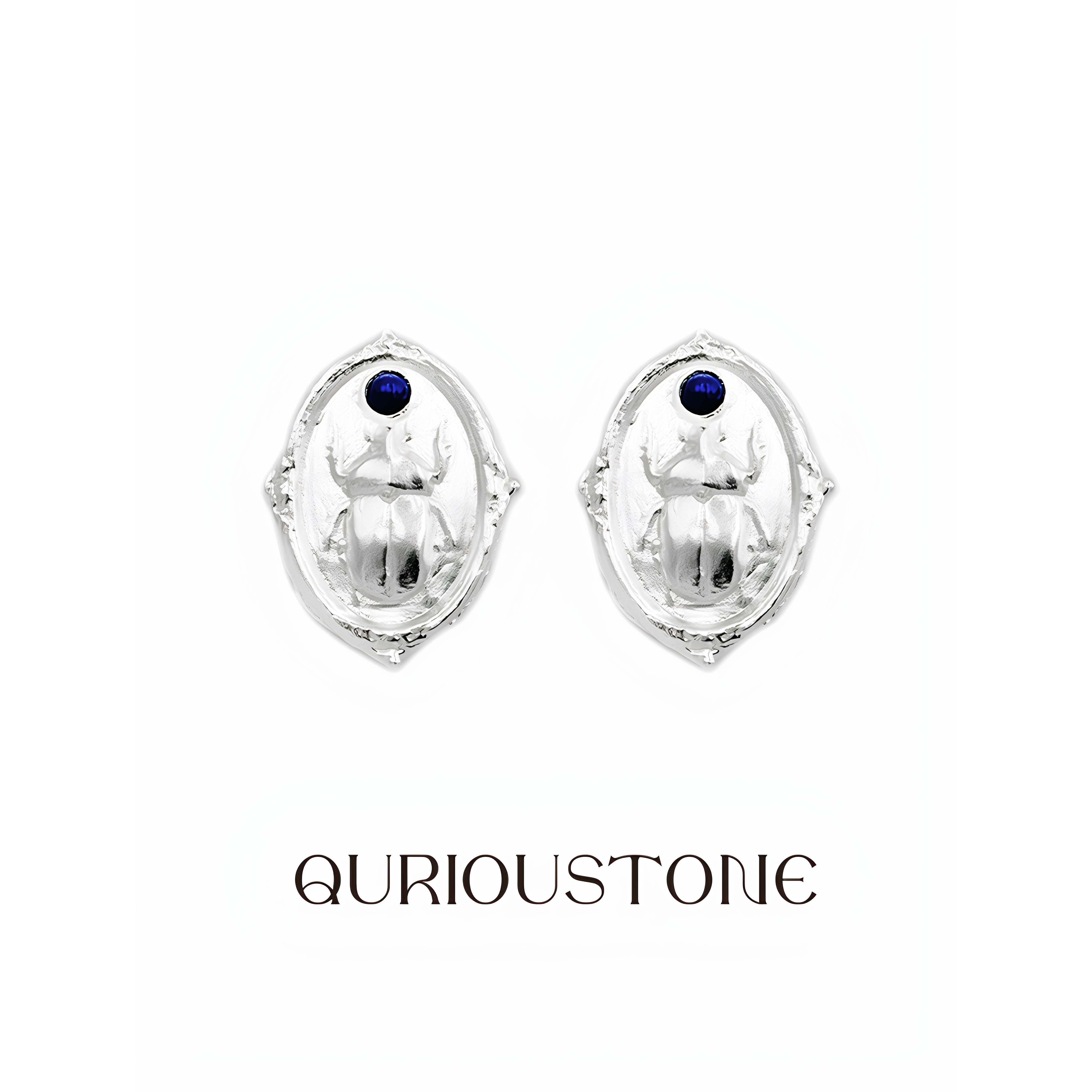 QuriouStone其石 圣甲虫印记青金石硬币耳钉925纯银 部落图腾摩登