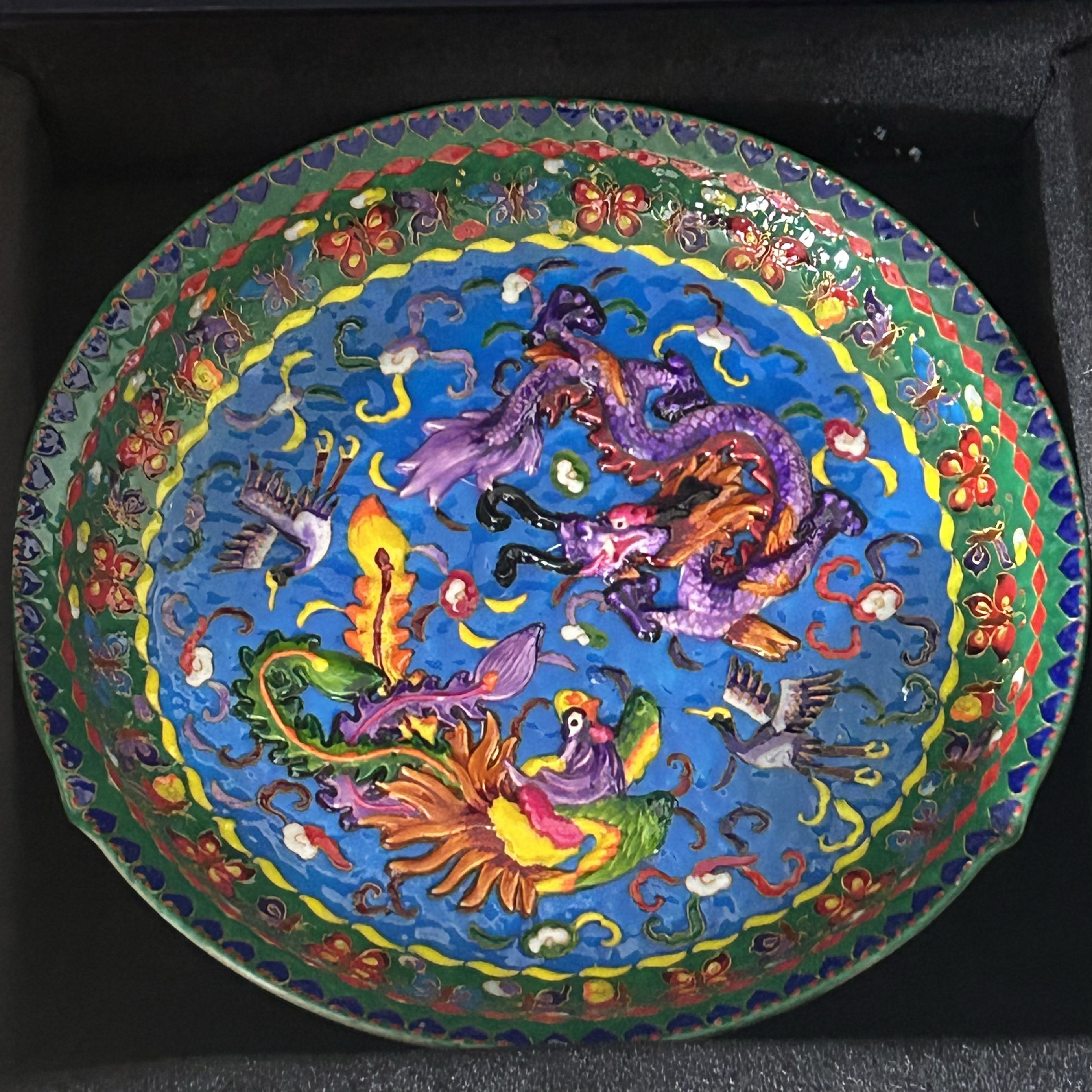 古董古玩收藏真品包老保真老瓷器 汝瓷掐丝珐琅彩刻诗龙凤大盘