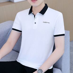 男士短袖t恤有领子夏装上衣服男装纯棉翻领夏天半袖体桖2023新款