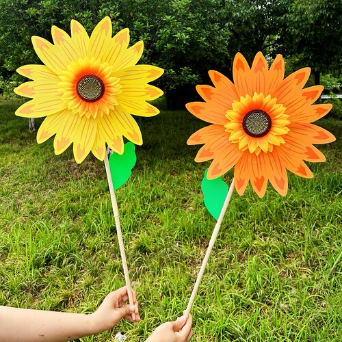 儿童玩具七彩太阳花木杆大风车