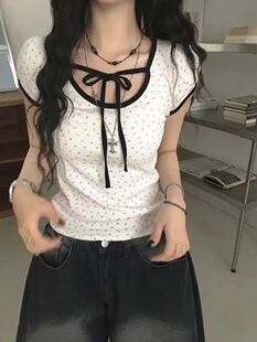 T恤女修身 007 甜美碎花系带短袖 韩版 显瘦百搭上衣 2026新款
