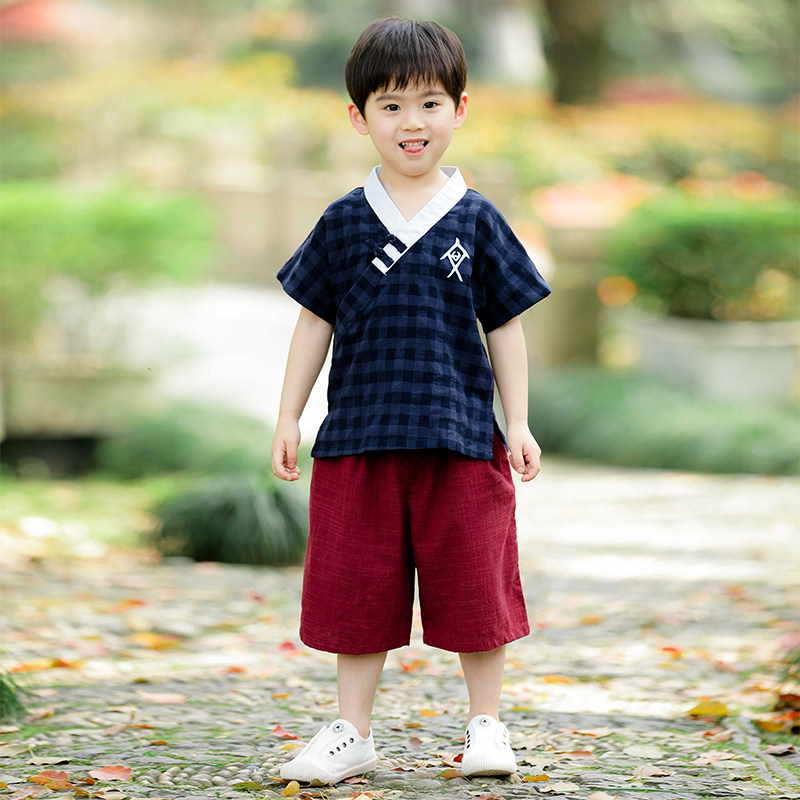 汉服男童夏季中国风棉麻套装