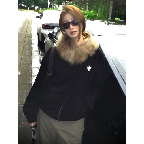 毛领拉链开衫连帽卫衣女休闲外套