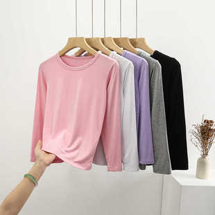 儿童纯色打底衫莫代尔女童长袖薄款男童秋衣女孩上衣纯色春秋内穿