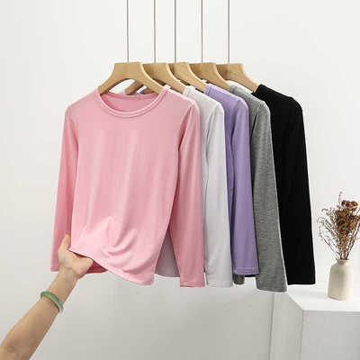 儿童纯色打底衫莫代尔女童长袖薄款男童秋衣女孩上衣纯色春秋内穿