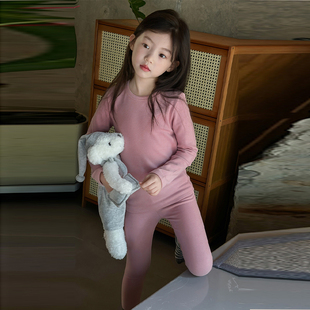 儿童德绒秋衣秋裤套装中大童秋冬加绒保暖内衣纯色新款家居服睡衣