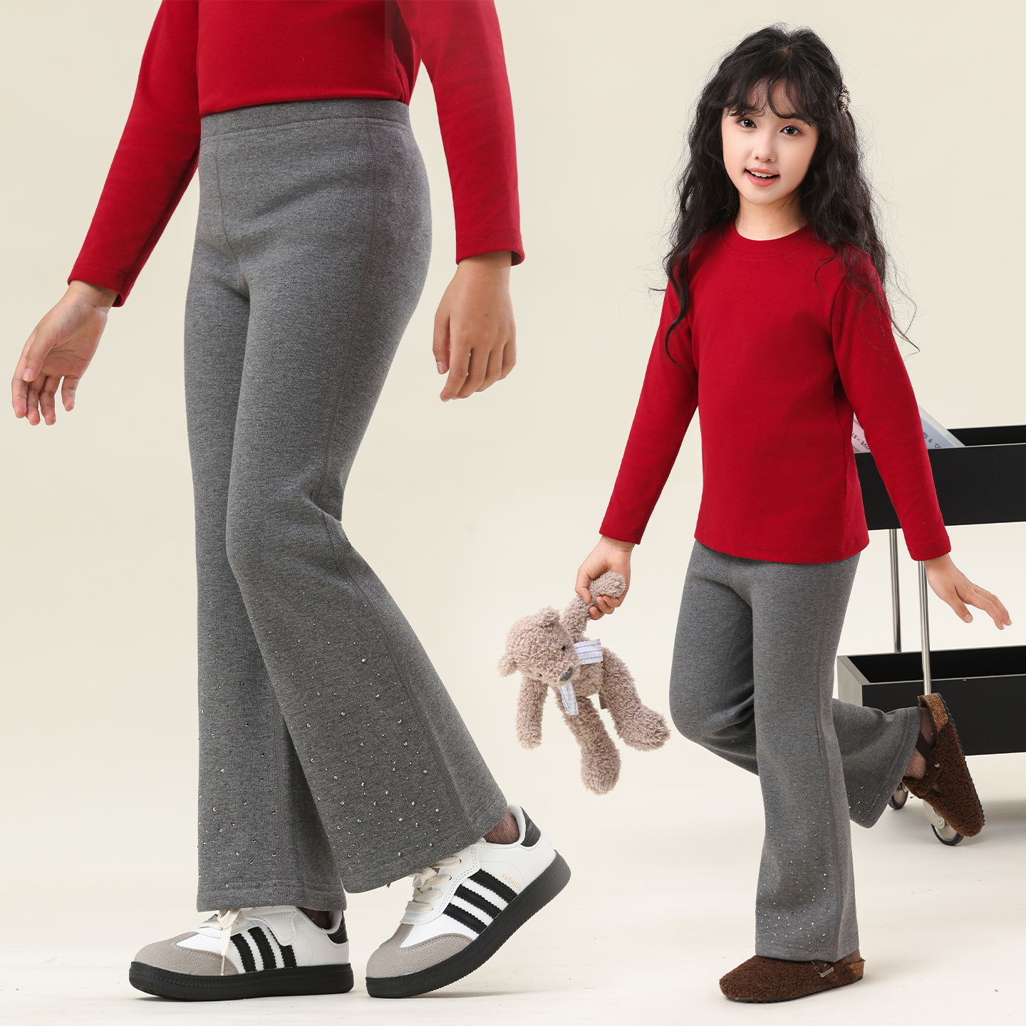 儿童百搭烫钻无骨喇叭裤休闲裤