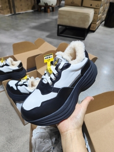 yellow earth新款牛皮羊皮毛一体增高厚底老爹熊猫雪地靴保暖加绒