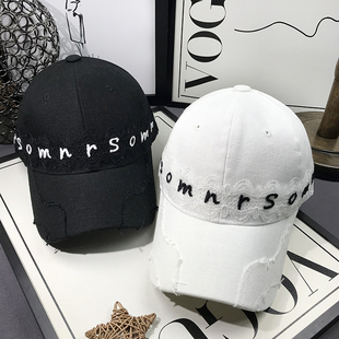 BXLS.进口个性 鸭舌帽透气宽檐帽子女 蕾丝棉麻字母春夏棒球帽夏季