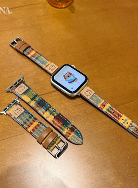 秋冬款毛呢格纹适用iwatchs10表带苹果手表s89Applewatch表带可爱