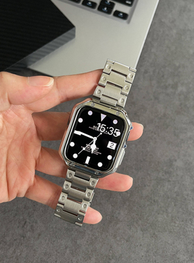 适用苹果iwatchS910小方块不锈钢表带applewatch8金属表带男女