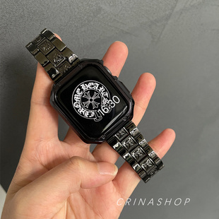 适用苹果手表s910克罗心金属表带iwatchs11表带半包保护壳套装