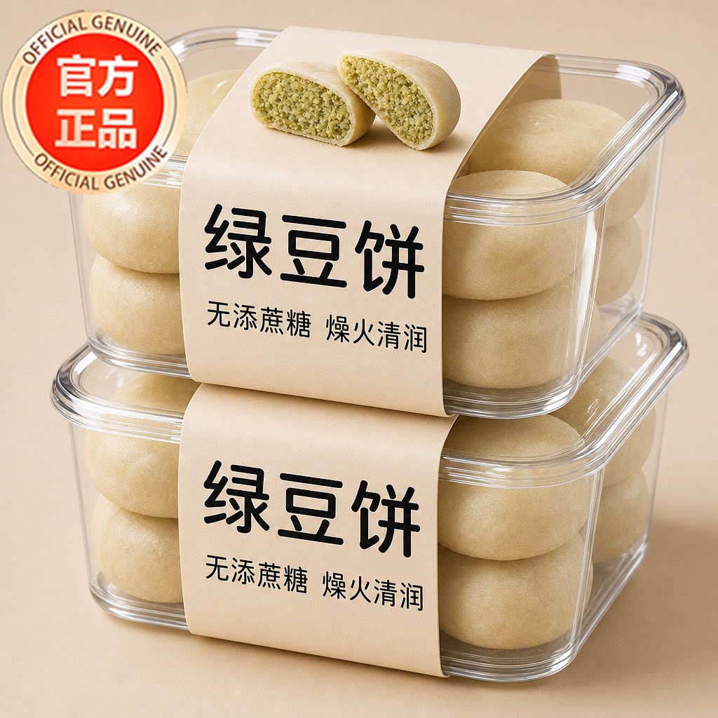 冰皮绿豆饼绿豆糕红豆饼传统老式糕点冰淇淋口感点心面包早餐零食